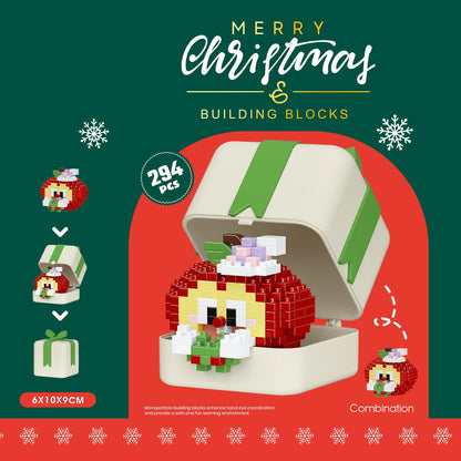 Christmas-themed building blocks set with a green and red background