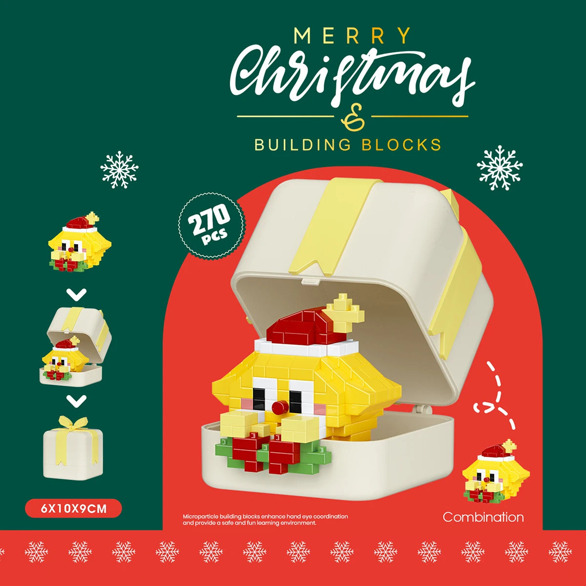 Christmas-themed building block set with Santa Claus design on a green and red background