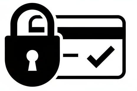 black icon on white background that symbolizes secure payments